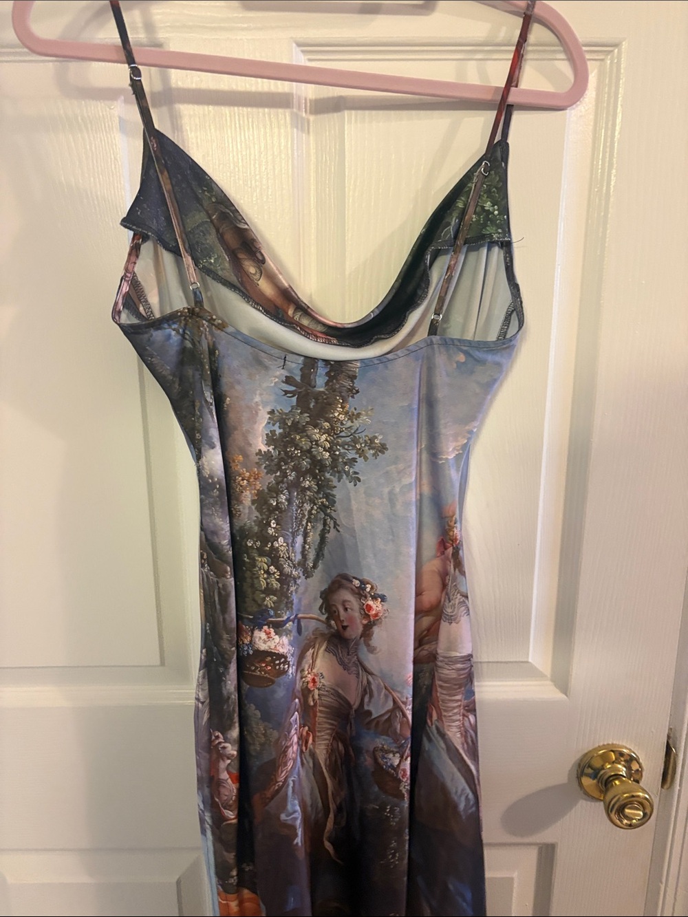 Current Mood Satin Slip Dress with Blue Background and Red Accents - Picture 4 of 5